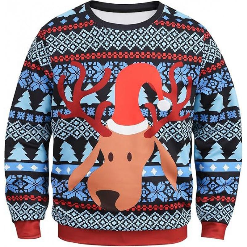 New Green Hair Monster Santa Claus 3D Digital Print Christmas Peripheral Round Neck Long Sleeved Women's Pullovers