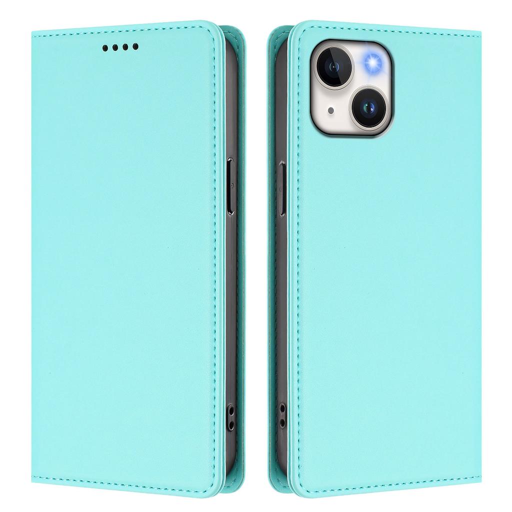 For iPhone 15 Leather Wallet Case Magnetic Closure RFID Blocking Phone Cover