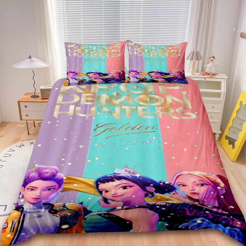 K-Pop Rumi Juego de Funda Nórdica de 3 Piezas D-Demonio H-Cazadores Juego de Cama Funda de Edredón Decoración Dormitorio Adolescentes Niños