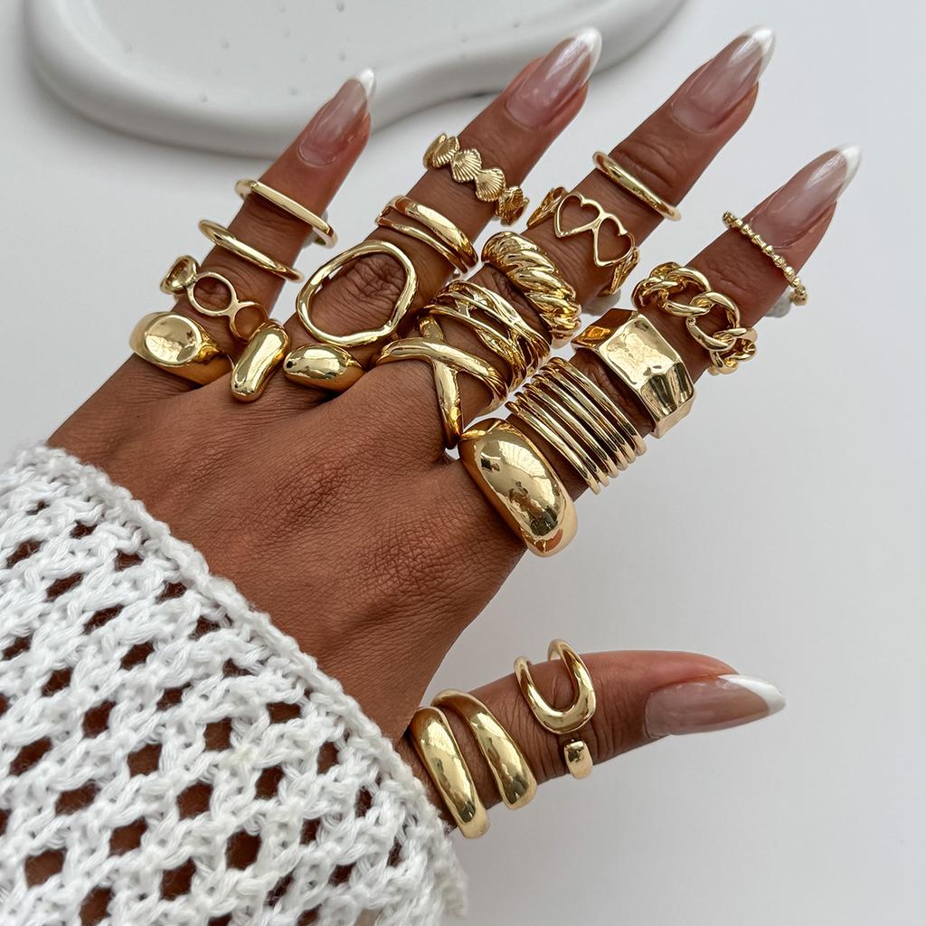 Irregular Exaggerated Punk Retro Ring Set Boho Hollow Out Jewelry Gifts Accessories for Woman Girl Geometric Metal Opening Rings Gold Silver Color