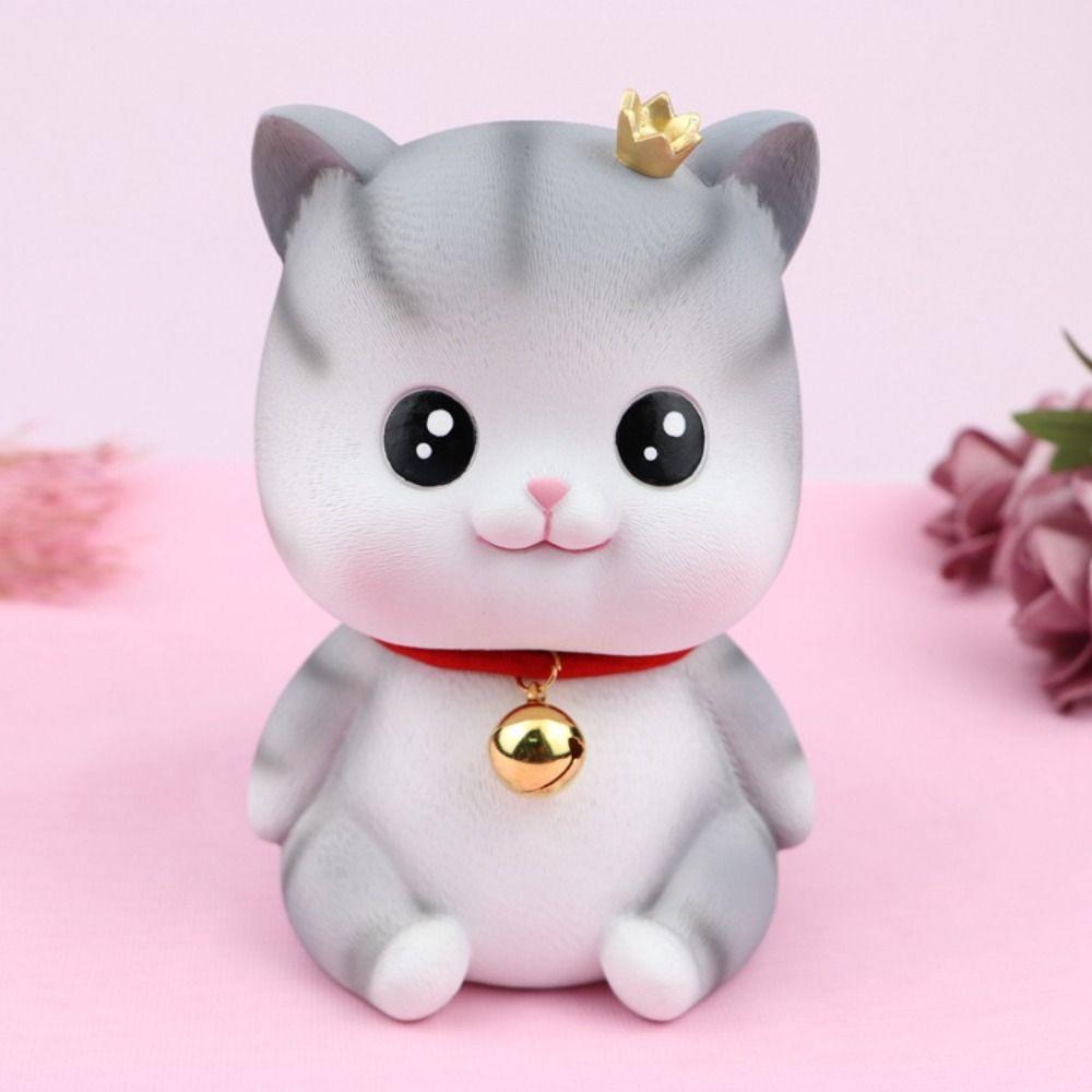 Animal Design Statue Money Box Grey Cat Crafts Ornaments Creative Cat Piggy Bank  Home Office