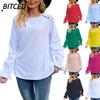 BITCED Women's Fashion Casual Solid Color Print Long Sleeve O Neck Blouses & Shirts