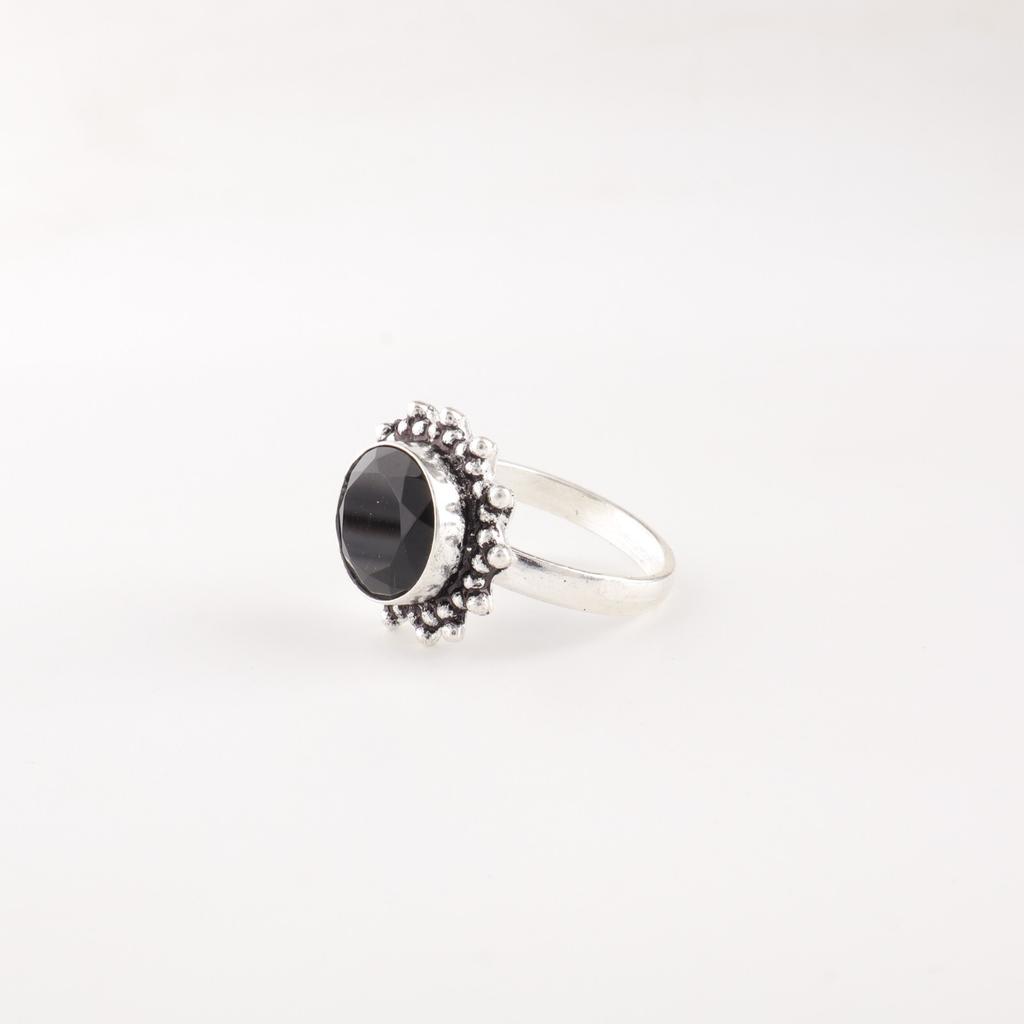 Black Onyx Gemstone 925 Sterling Silver Jewelry Handmade Bohemian Ring For Wife RR-7-18