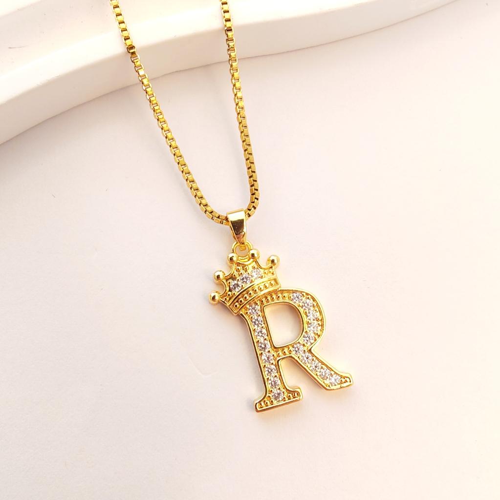 Crown 26 English Letter Necklace Women'S Simple Trend Versatile Micro-Inlaid Zircon Pendant Accessories