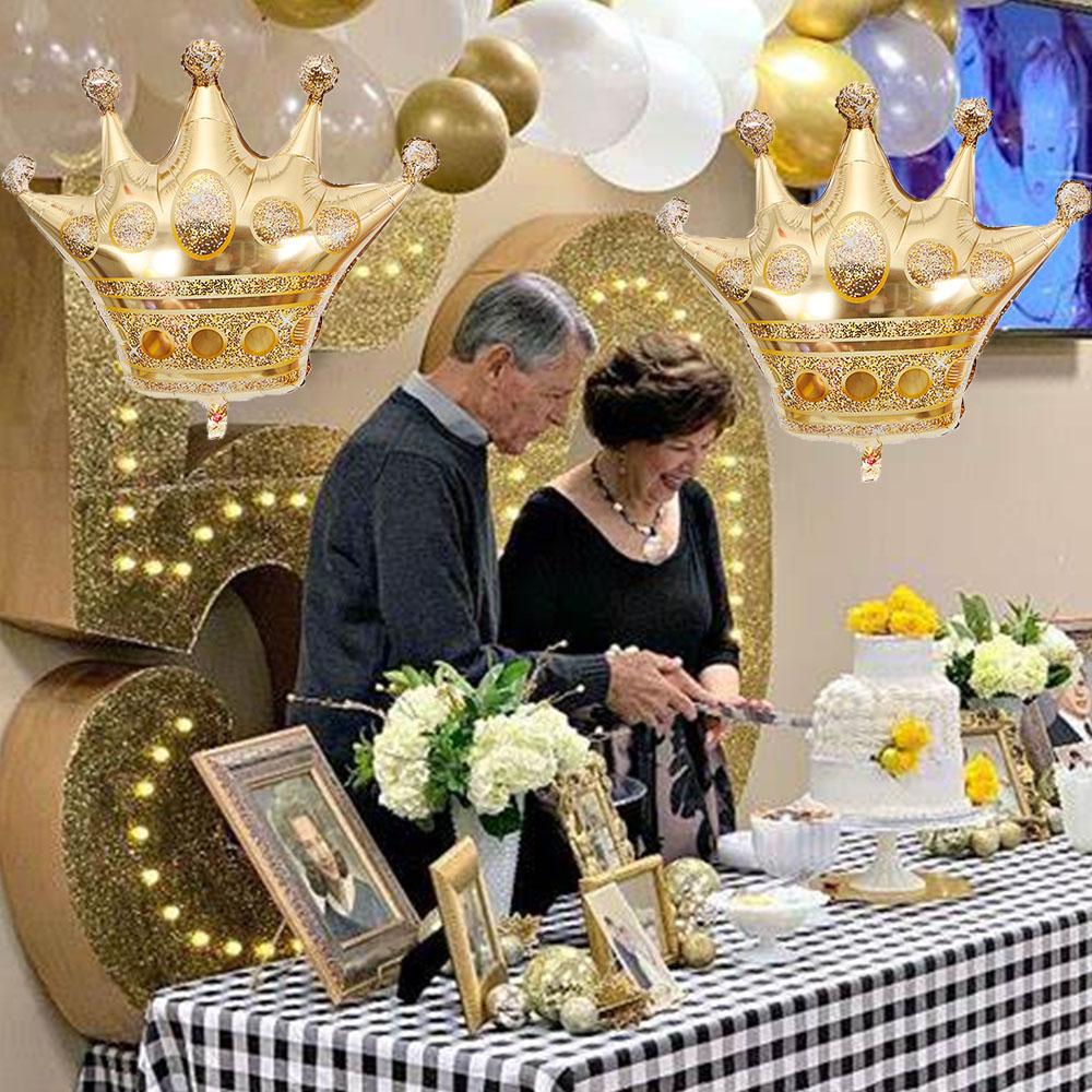 3-pack Kronballonger Set Guld Färg Folie Kronform Ballonger Dekoration Folieballonger, Jubileumsballonger Prinsessfödelsedag