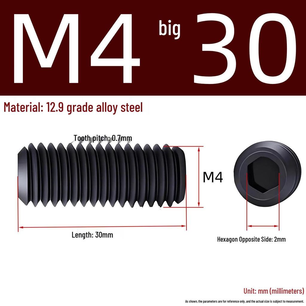 Grade 12.9 Hex Socket Headless Set Screw (M3-M16)