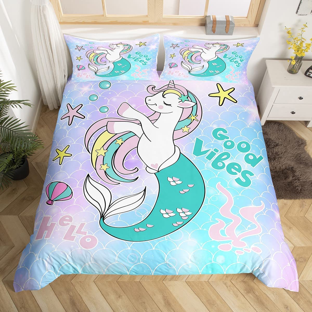 

Comforter Dolphin Comforter King Size Cute Unicorn Cartoon Animal Pattern Bedding Set Blue Ocean Beach Theme Comforter (quilt)-EU Single(135*200cm)3pcs