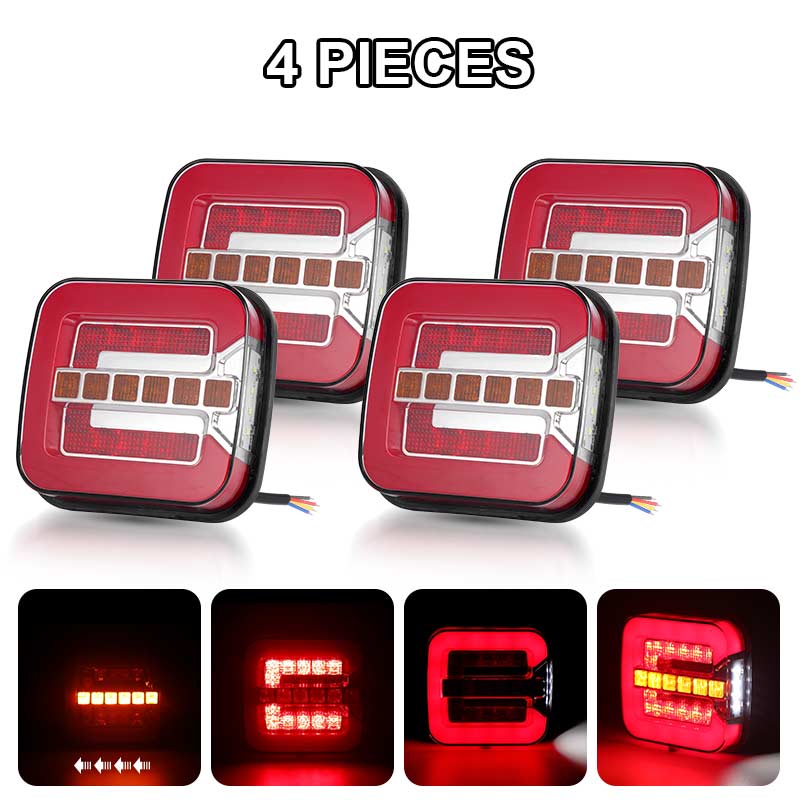 3 in 1 Square 4 Inch Led Tail Light Rear Brake Turn Signal Light License Plate Lamp for 12V 24V Truck Trailer Van Bus Pickup 4x4