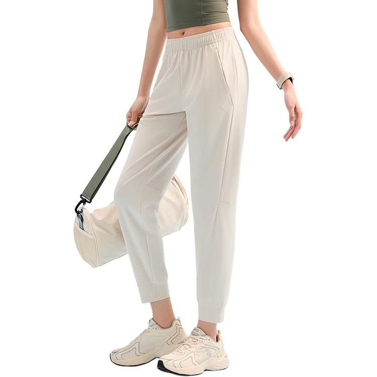 Anta Solid Color High Waist Breathable Versatile Tapered Sports Pants Women Bottoms Light-Sand-Khaki 162527313-1