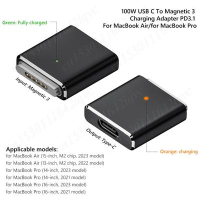 Ładowarka magnetyczna 100W USB Typ C do dla Magsafe 3 Adapter do ładowania PD3.1 Typ-C Żeński do Adaptera Magnetycznego 3 dla MacBook Air/Pro