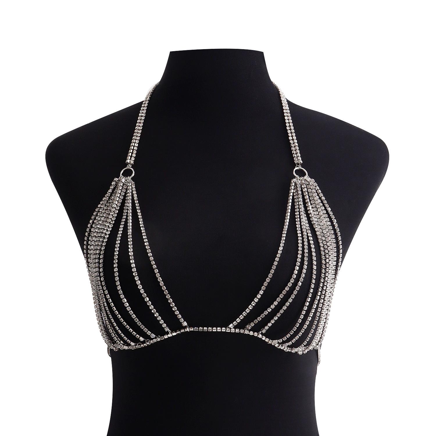 European and American bouncy trend body chain, casual exaggerated rhinestone claw chain chest chain female, sexy bikini hottie necklace