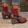 Stivaletti alla caviglia floreali chic per donna - Chiusura con cerniera laterale senza sforzo, comodo tacco spesso, versatili per tutte le occasioni