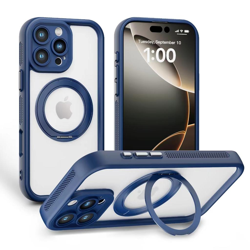 For IPhone 16 2-in-1 Magnetic Bracket Phone Case 360 Degrees for Apple 15 Hardware Rotating Bracket PC Pivot Case