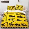 Digger Duvet Cover Set Cartoon Heavy Machinery Truck Crane Mixer Excavator Tractor Pattern For Kid Teen Polyester Bedding Set