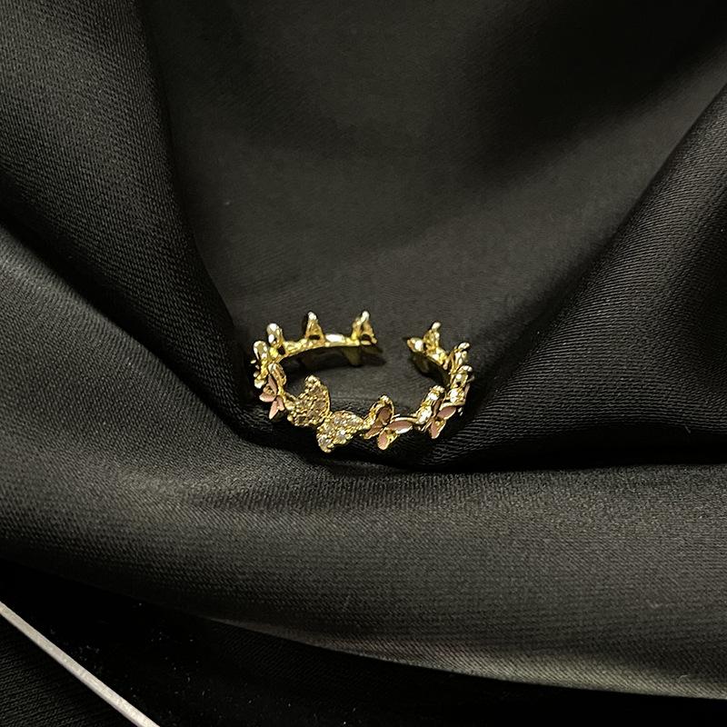 New Disc Language Series Golden Butterfly Rose Open Ring Niche Design French Premium Stacked Ring