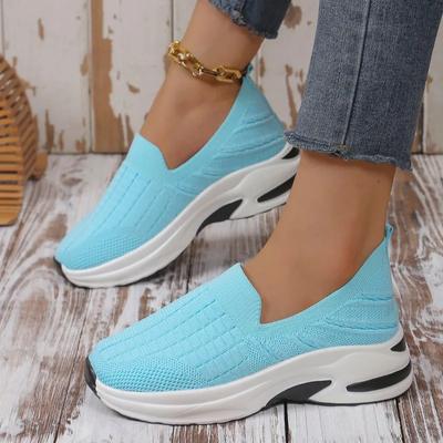 Fashion 2024 Spring and Autumn Fashion Women's Shoes Hot Selling Round Toe Solid Color Mesh Wedge One-Step Women's Sports Shoes