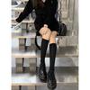 Autumn New Fashion Black Round Head Lace-up Solid Color Womens Loafers Casual Thick Soled Leather Women's Thick Soled Shoes