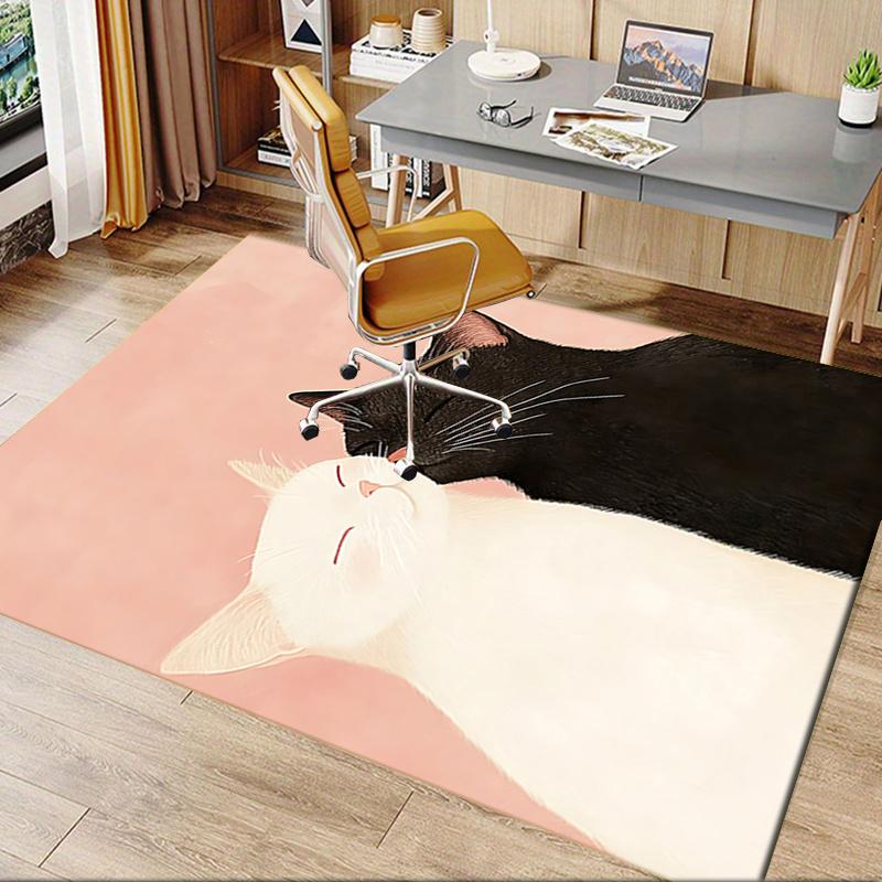 Cute Black and White Kitten Theme Chair Mat: Office Carpet Oversized Rug for Home Decor, Sofa Cover, Gift Idea, Suitable for Bedroom, Living Room