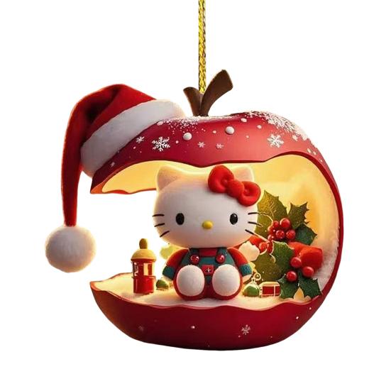 Christmas Ornament Cartoon Anime Cat In Red Fruit Christmas Tree Ornament 2D Acrylic Hanging Pendant for Holiday Home Decor