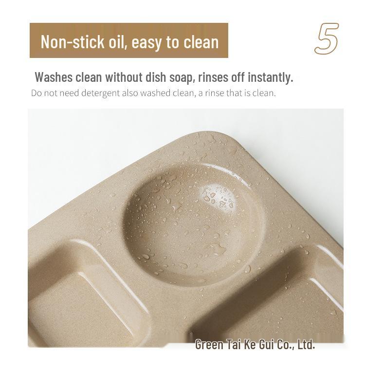 Japanese Thickened Rectangular Compartment Plate - Rice Husk Material, Deepened Sections for Adult Meal Serving