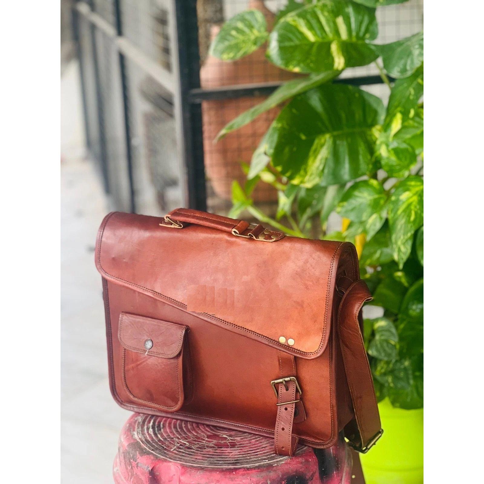 

Мужская сумка-мессенджер из натуральной кожи винтажного коричневого цвета, портфель для ноутбука и на плечо 17 x 13 x 6 in