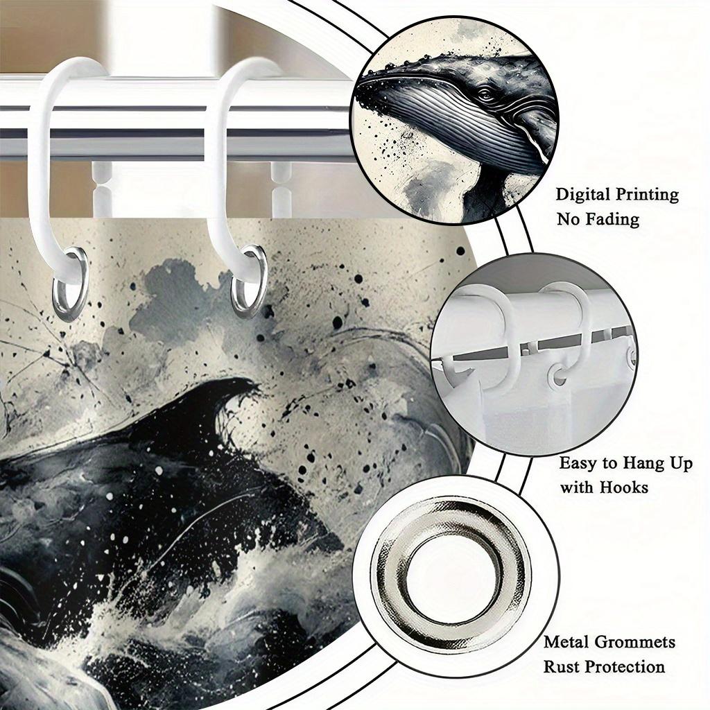 Ink Splatter Whale Illustration Shower Curtain 1Pc With 12 Hooks For Bathroom Home Decor Polyester 2D Flat Print 70.8X70.8 Inch