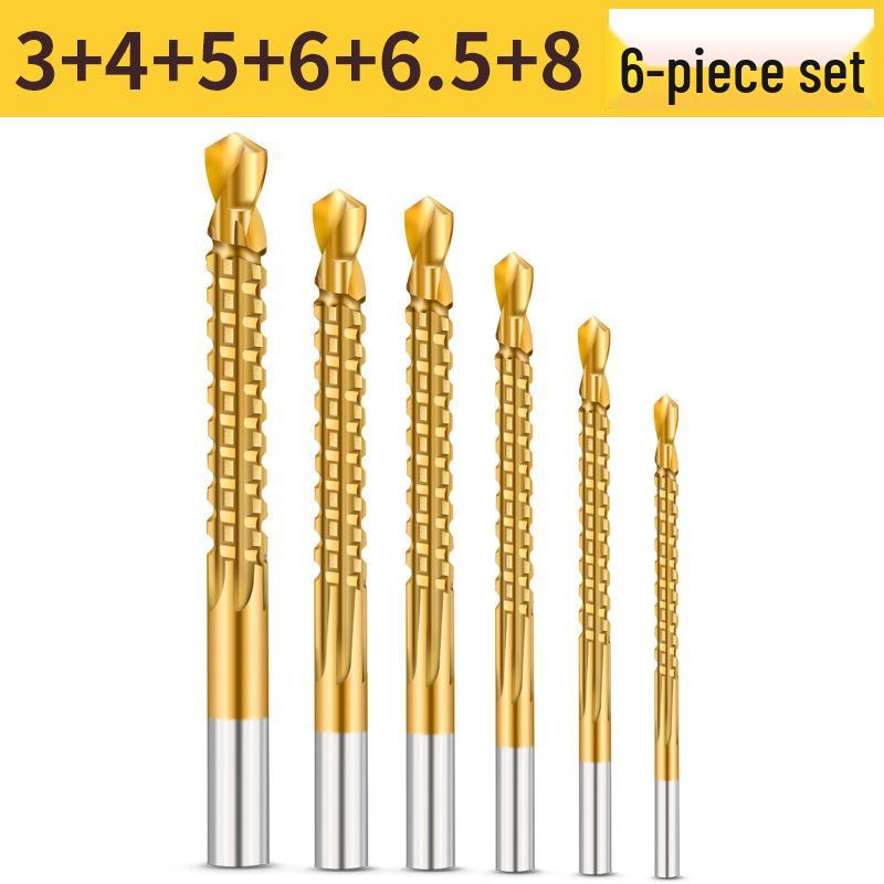 6-Piece Titanium Step Drill Bit Set for Woodworking and Grooving with Plastic Box