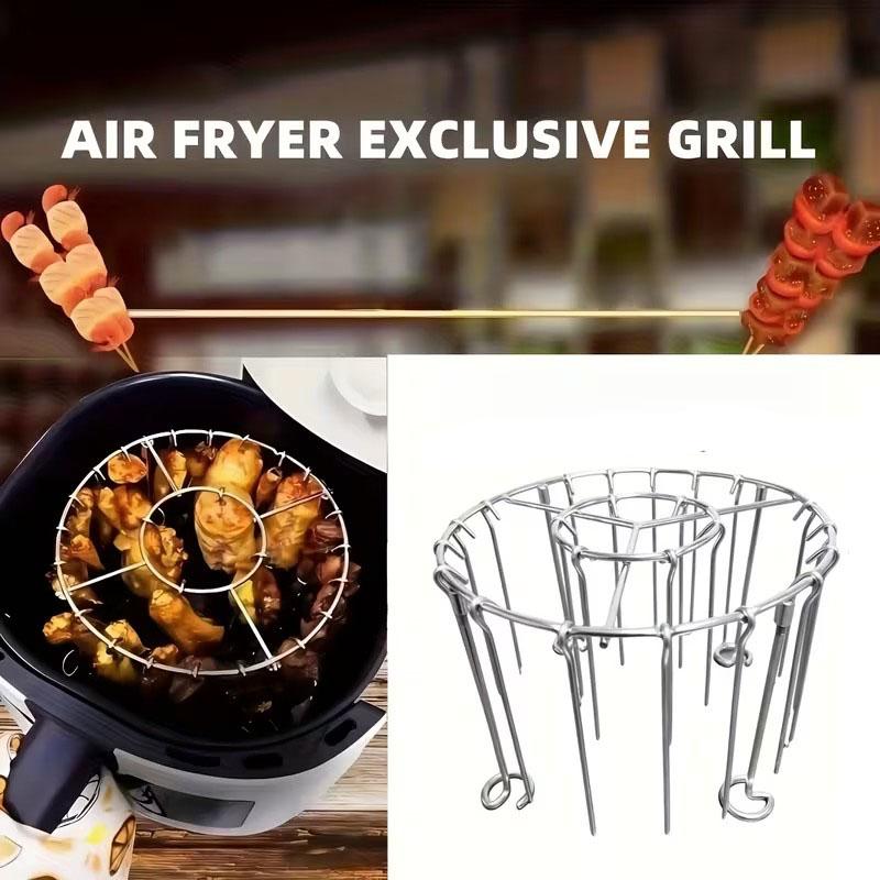 Diseñado para Freidoras de Aire Acero Inoxidable 304 Estante Multinivel + 24 Brochetas Compatible con Freidoras de Aire y Hornos de 3QT–6QT Un Imprescindible para Asar en la Cocina