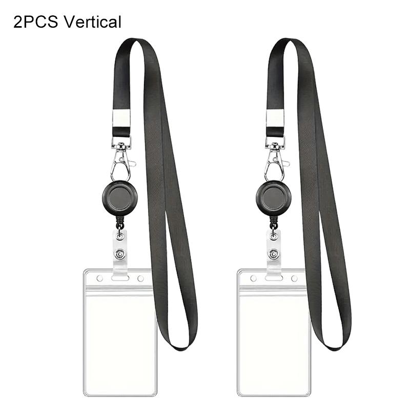 

2PCS/Pack ID Card Protector Transparent Waterproof PVC Card Sleeve with Retractable Hanging Rope Home School Office Supplies ZYF