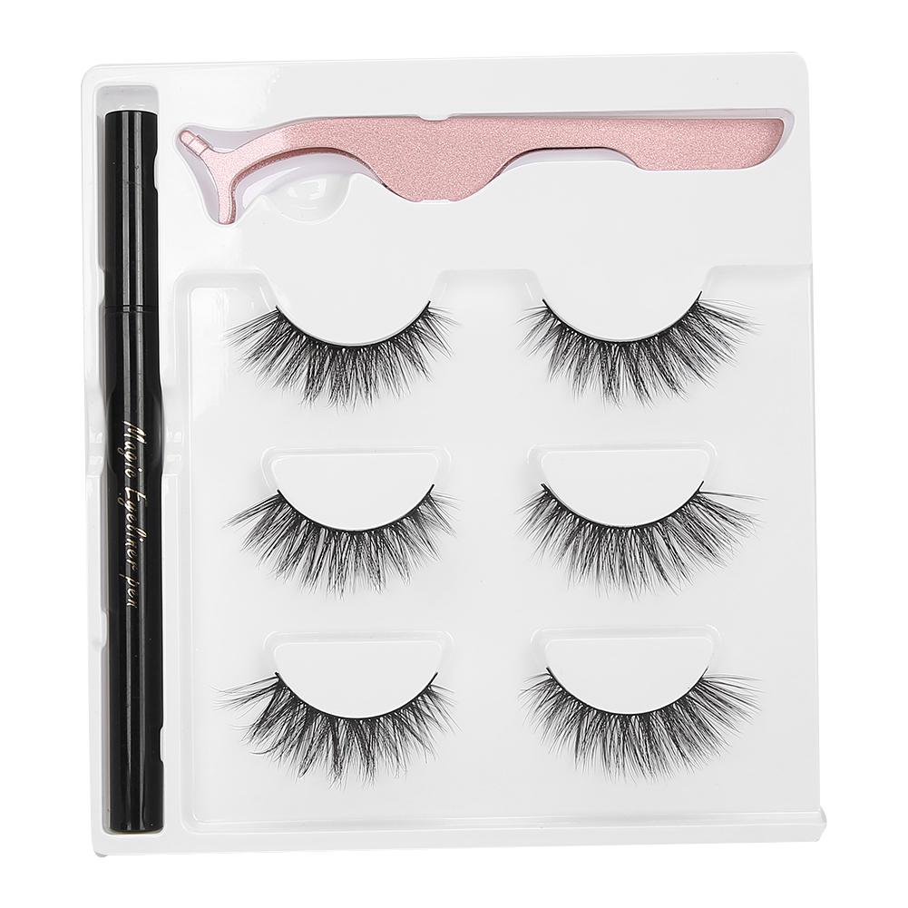SelfAdhesive Eyeliner Water Liquid Eyeliner False Eyelashes Tweezers Makeup Tool Set(E25 Green Box )
