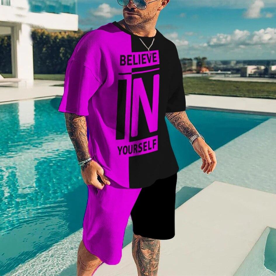 Móda Letní 2dílné soupravy Tepláky Pánské oversized oblečení Retro plážový styl 3D tisk trička Pánský oblek Tričko Šortky