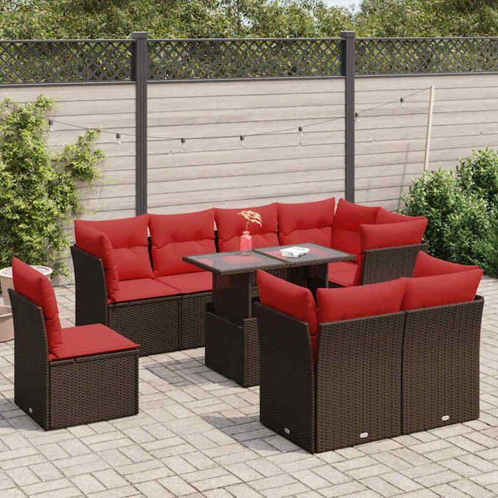 VidaXL Garden Furniture Set with Cushions 9pcs Brown Braided Resin Acacia, Outdoor Sofa Set, Garden Lounge, 3326185