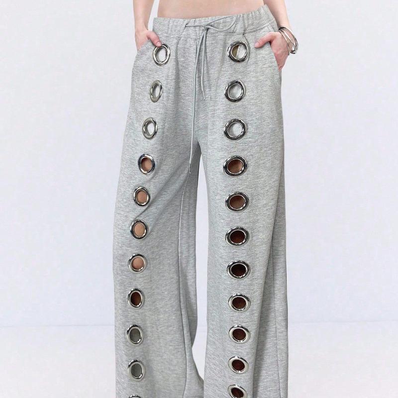 

Тренд Y2K европейский и американский железное кольцо гвоздь бусина свободные брюки с прямыми широкими штанинами XL серый
