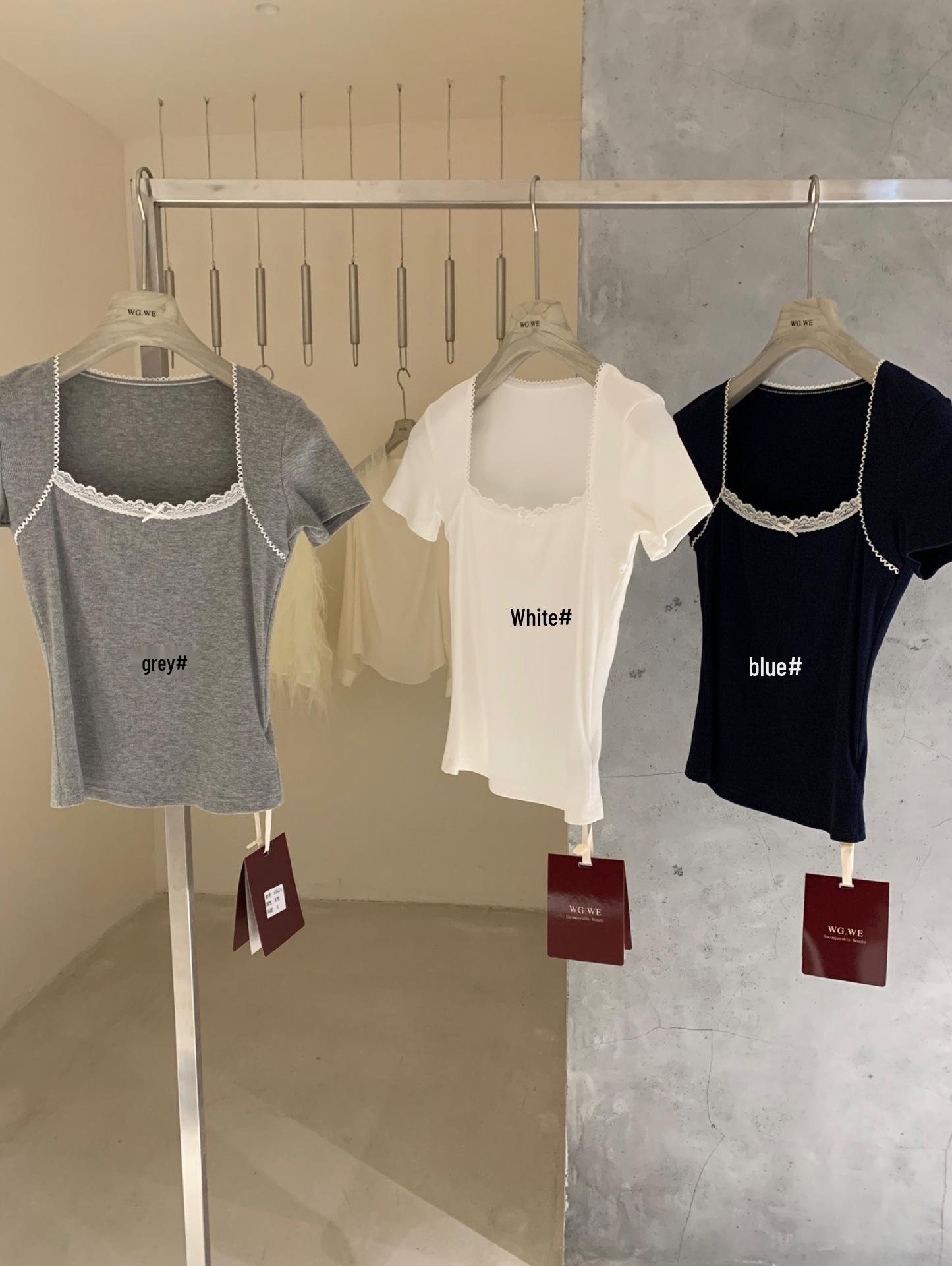 Women s Slim-Fit Lace Ruffle Collar Short-Sleeve T-Shirt - Spring/Summer Trendy New Arrival Medium белый