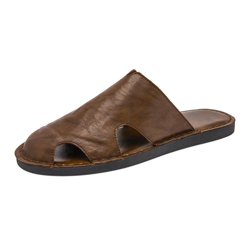 Men s Closed-Toe Cowhide Summer Slippers - Soft, Breathable  Non-Slip 40