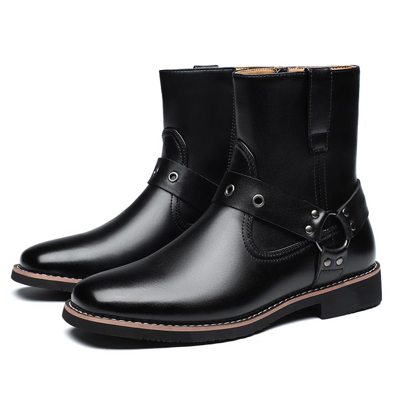 

Повседневные высокие мужские кожаные туфли Модный британский стиль дизайна Повседневные уличные прогулки Деловая офисная обувь Популярно 44 чёрный