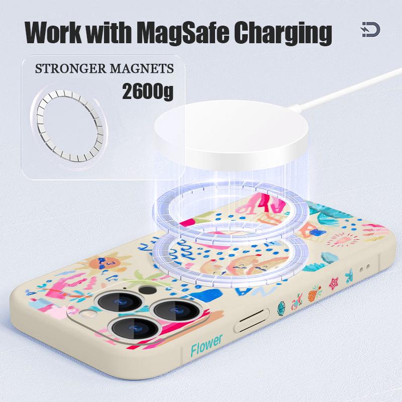 Cartoon Vacation Painting Case For iPhone 17 Pro Max Magnetic For Magsafe Silicone Cover For iPhone 16 Pro Max Funda iPhone 15 14 13 12 11 16E Air