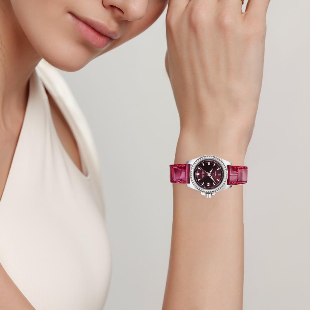 Tissot Quartz Movement 100m Water Resistance Women's Watch 28mm Red Watch Dial Stainless Steel Case T22.1.161.81