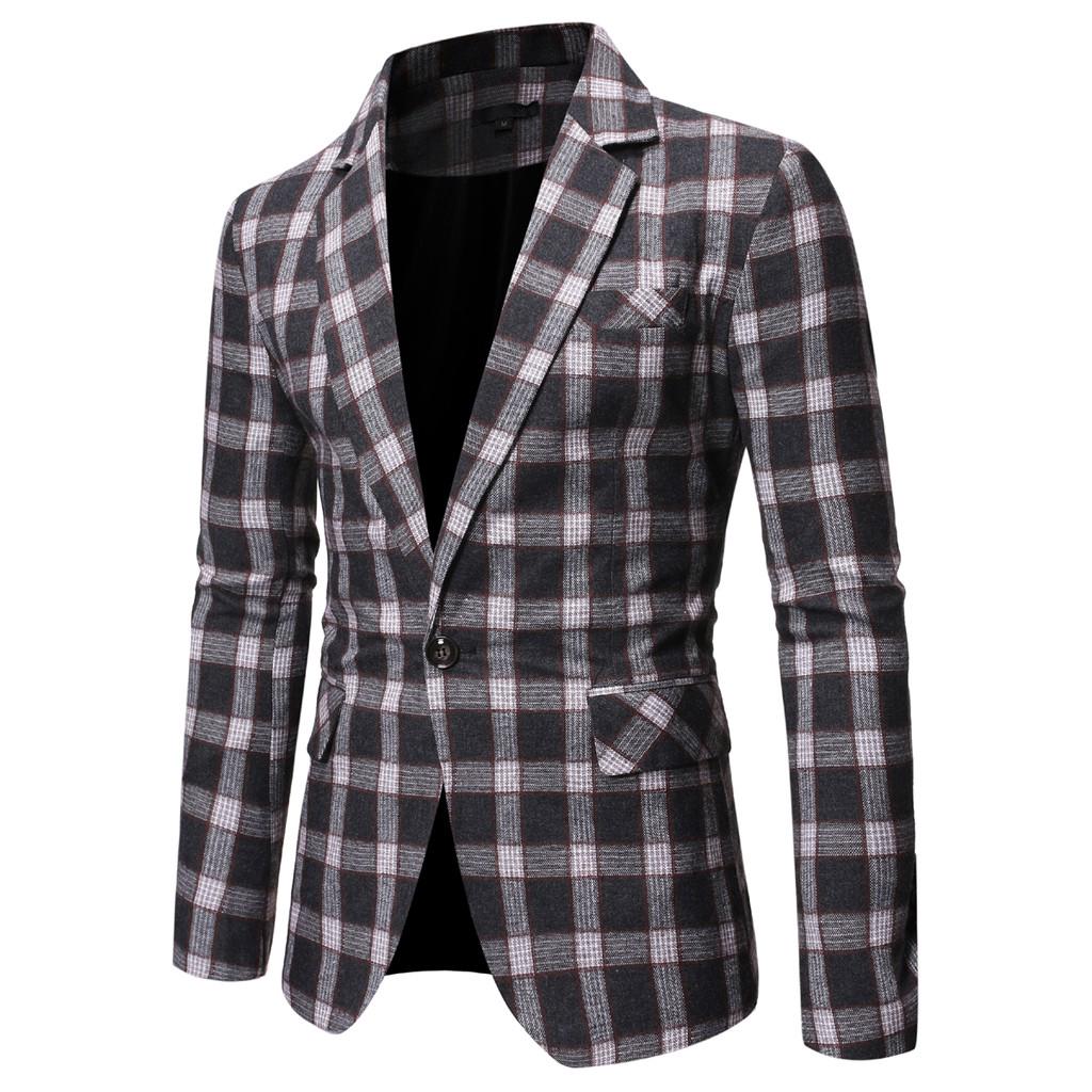 Men's New Stylish Casual Plaid Business Wedding Party Outwear Coat Suit Tops