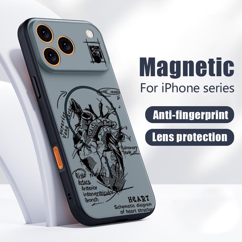 Kreatywne Etui z Wzorem Serca Dla iPhone 17 Pro Max Magnetyczne Dla Magsafe Pokrowiec o Czucie Skóry Dla iPhone 16 15 14 13 Pro Max