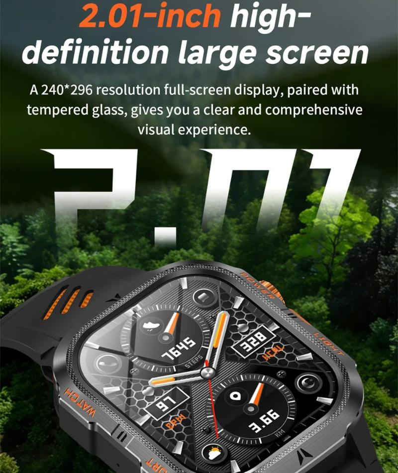 2026 New 1200mAh Rugged Military GPS Smart Watch Men 2.01" AMOLED Screen IP68 Waterproof Clock SOS Call Fitness Flashlight Smartwatch IOS Gift