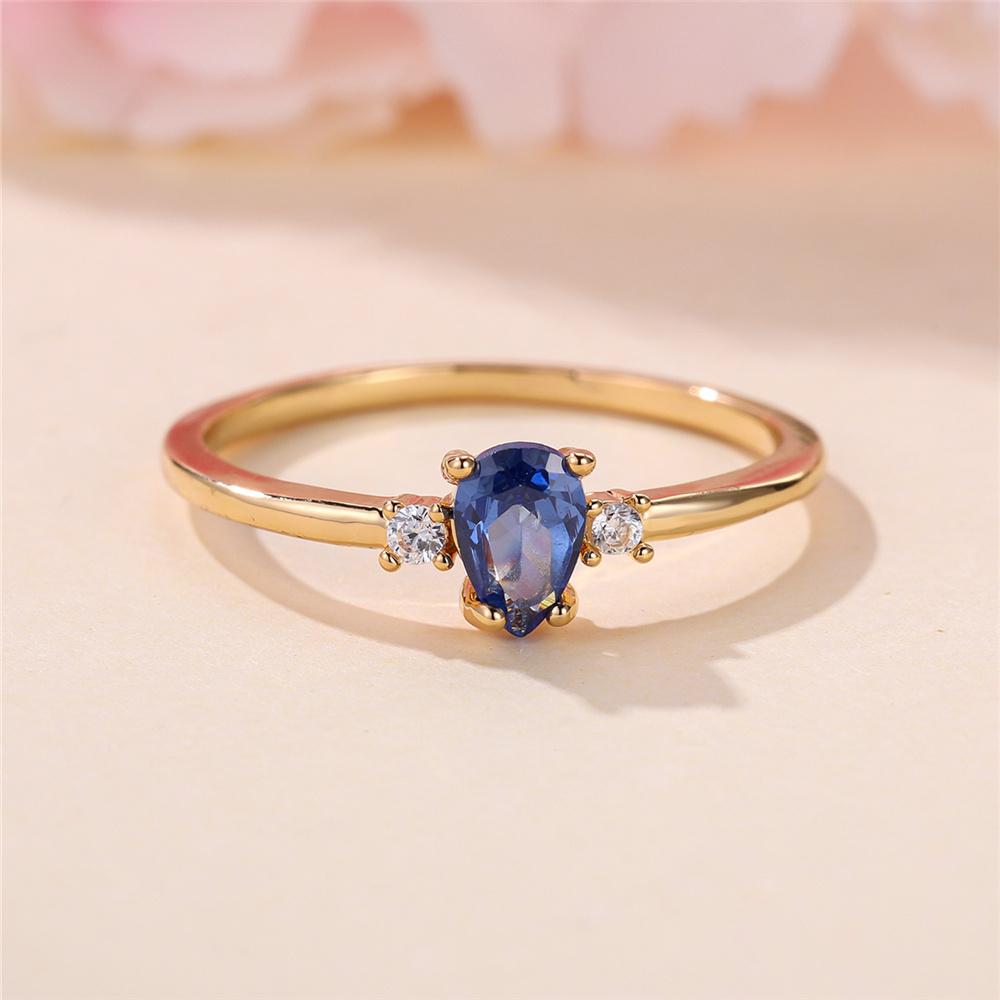 Charm Female Blue Water Drop White Round Zircon Stone Ring Gold Color Elegant Gift Wedding For Women