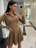Autumn Women's Solid Color Waist-Slimming Long-Sleeve Lapel Dress