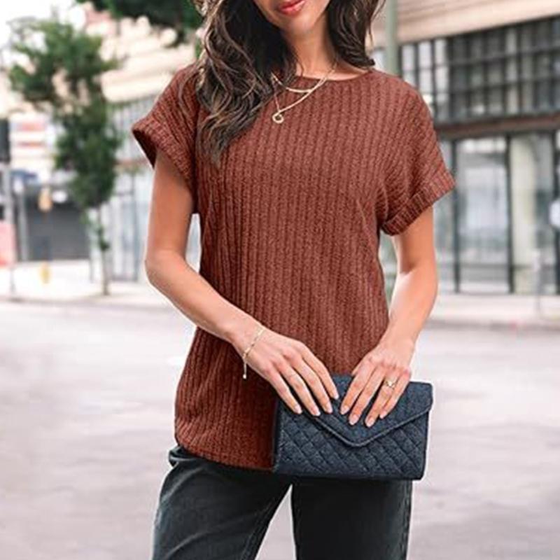 Women's 2025 Short Sleeve Crew Neck T Shirt Casual Loose Ribbed Knit Pullover Sweater Tops Summer Spring Outfits Gifts
