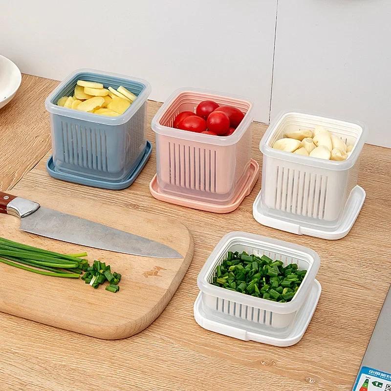 Two-layer Mini Refrigerator Organizer Sealed Onion Fruit Food Drain Storage Box Container Gadget Inner Sieve Separable Boxes
