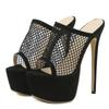 Liyke Peep Toe plate-forme talons noir maille pantoufles d'été sandales mode sans lacet diapositives femmes Mule fête Stripper chaussures