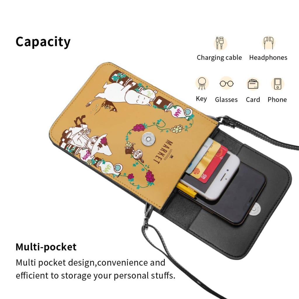 Moomin genuine leather smartphone shoulder slim mini pouch for women and popular 19cm high x wide x 1cm thick pouch, bag, men, wallet/crossbody bag,