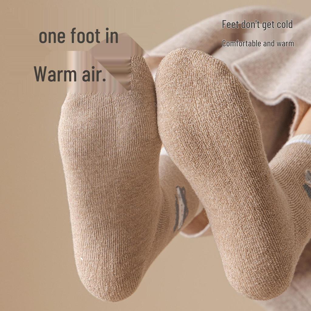 Women's Extra Thick Cat Mid-Tube Terry Socks for Autumn and Winter Warmth