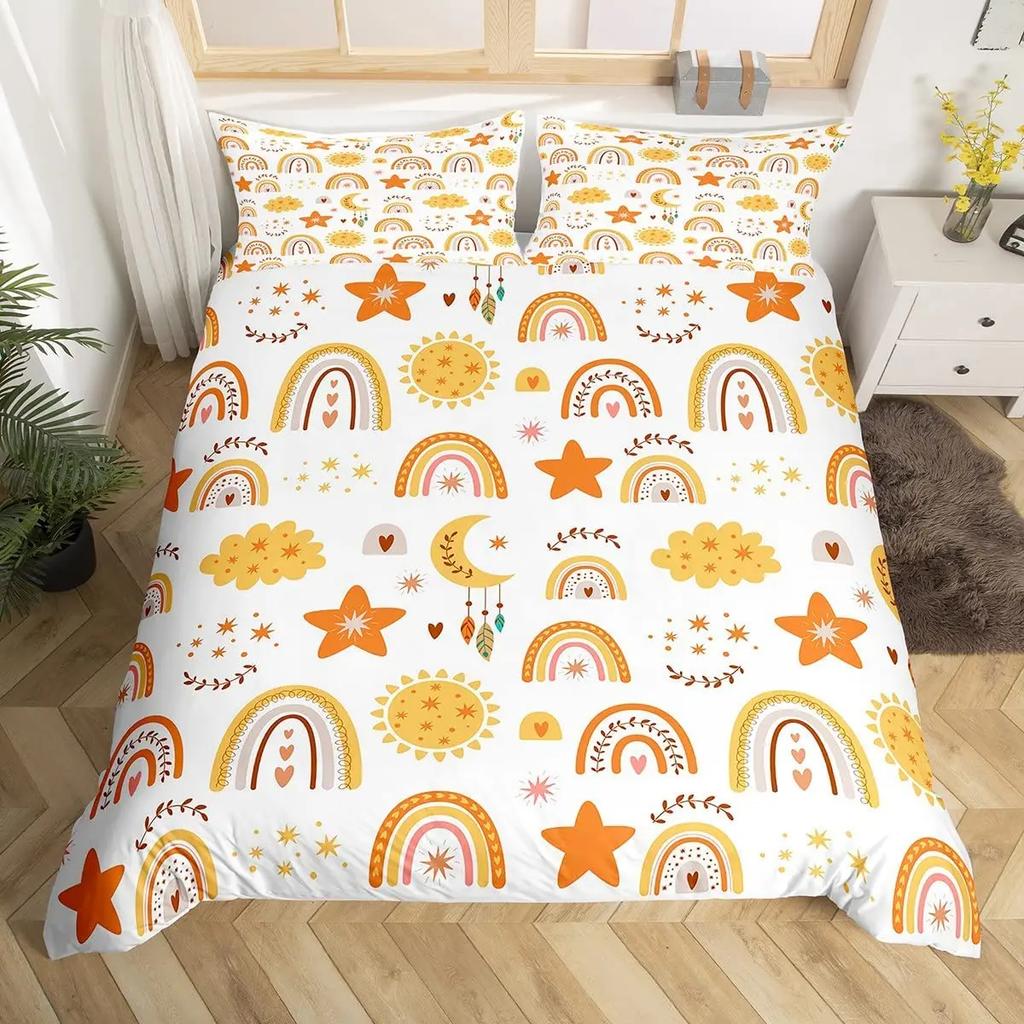 Comforter Rainbow Heart Love Bedding Set Microfiber Colorful Rainbow Clouds Comforter Twin King Size For Kids Girls