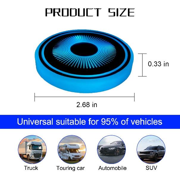 Mandark LED Car Cup Holder Lights, 2PCS Waterproof 7 Colors Changing Vehicle USB Charging Coaster Pad, Auto Interior Atmosphere Lamp Cup Mat